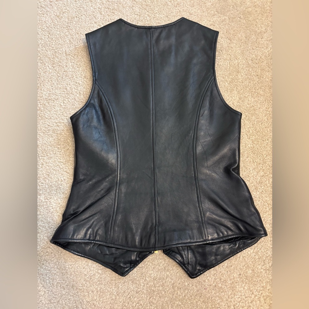Siena Studio Vintage Leather Gold Accent Full Zip Black Vest Women’s Size Small - Picture 13 of 13